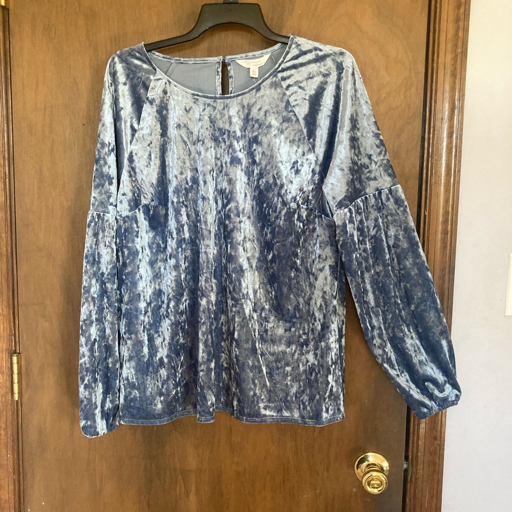Relisted LC Lauren Conrad duller blue velvet volume sleeve top boho XL - Picture 4 of 17